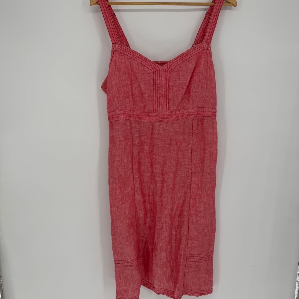 Toad&Co Womens Red 100% Linen Pintuck Smocked Back Pocket Sun Dress Large